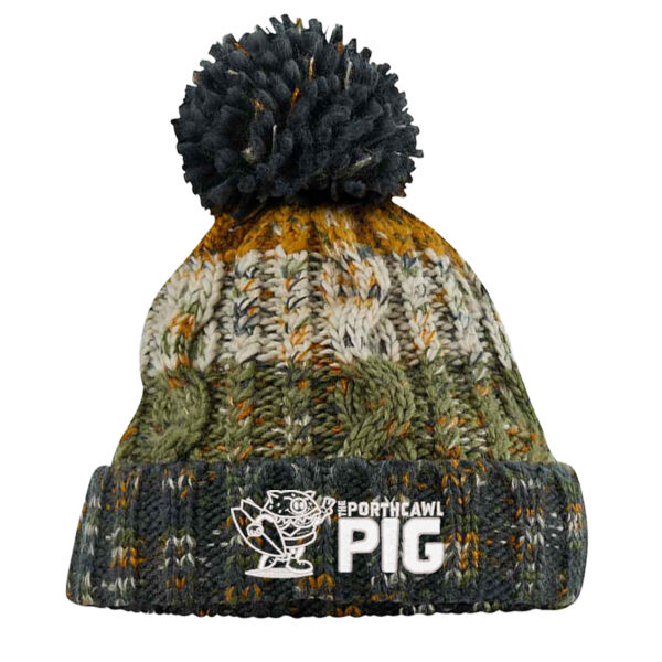 Porthcawl Pig Autumn Moss Pom Beanie V2 Thumbnail